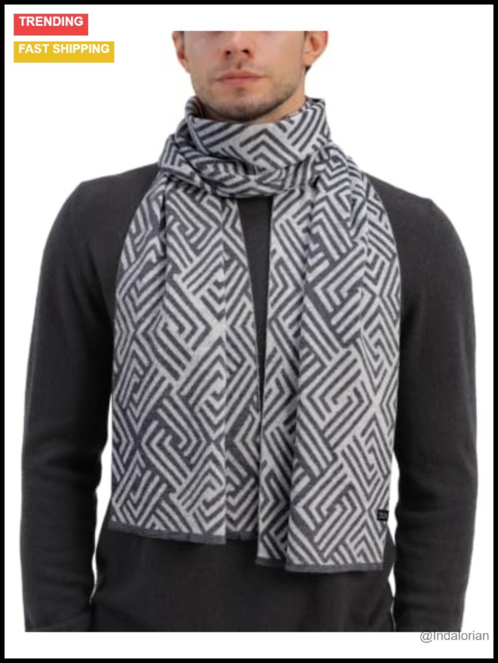 Merino Wool Scarf Jacquard Knitted Winter Wrap Shawl